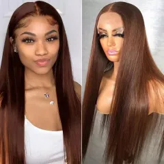 Piano Colour Long Straight Wig Front Lace Full-head Wig - Light Brown - View 1
