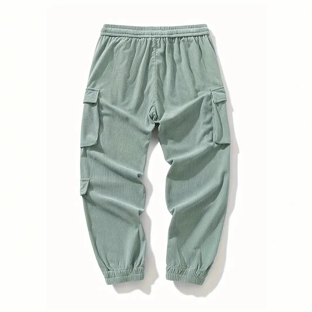 Corduroy Plus Size Mens Work Pants Ankle Tightening Trousers