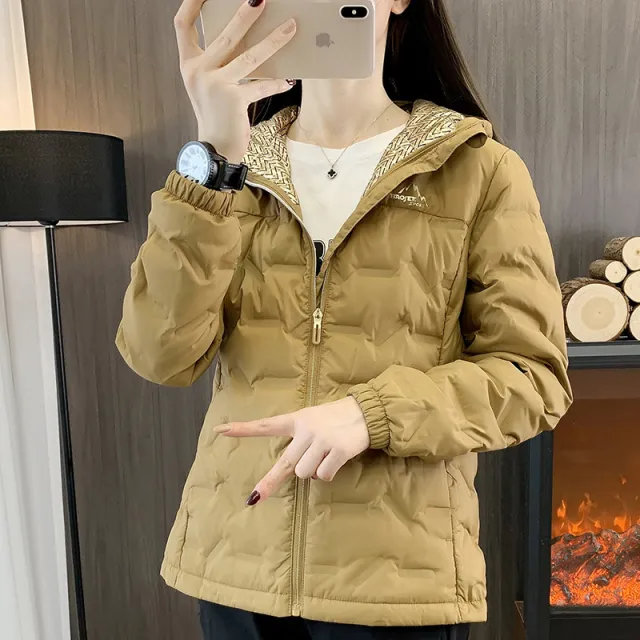 Down Jacket Women's Outdoor Sports And Casual Warm Hooded Top Camel Color - Shop at LoveMi