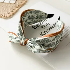 Paisley Fabric Satin Wide Version Hair Band - Green - View 1