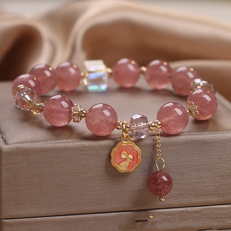 Peach Blossom Lucky Natural Strawberry Quartz Bracelet Female Rabbit