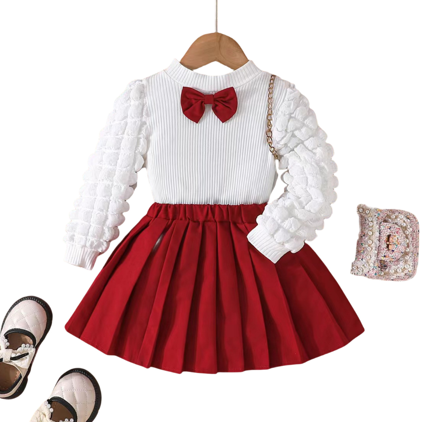 Two Piece Set Of Girls' Bubble Sleeve Skirt - Image 4