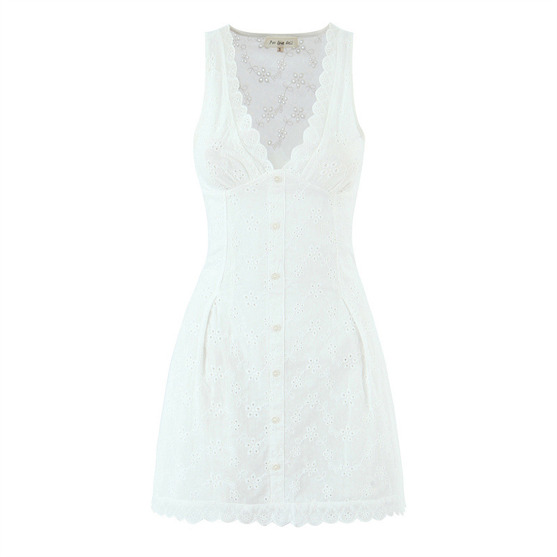 European And American Retro Sexy V neck Embroidery Dress White - Shop at LoveMi