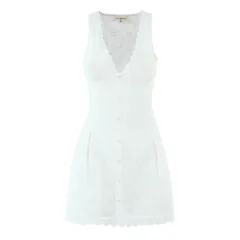 European And American Retro Sexy V-neck Embroidery Dress - White - View 1