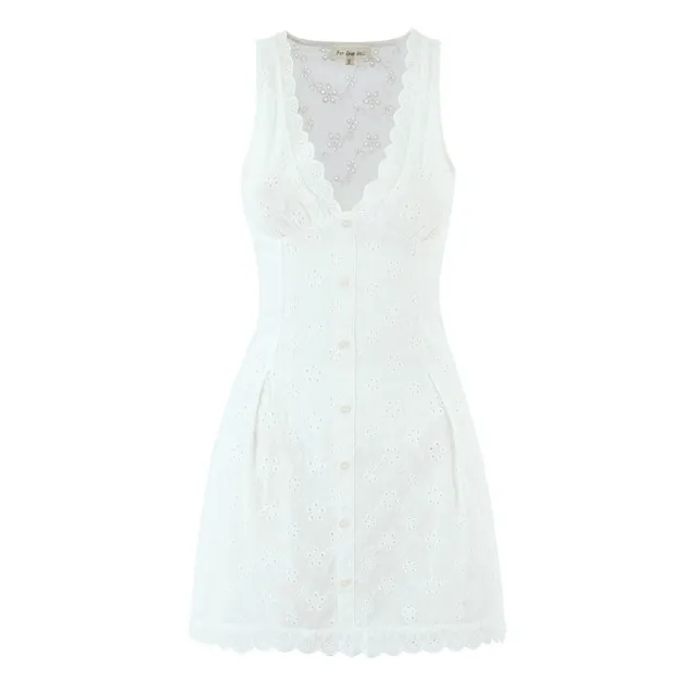 European And American Retro Sexy V neck Embroidery Dress White - Shop at LoveMi