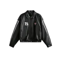 Women's Street Black Lace Love Number Embroidered Lapel Jacket - Black - View 1