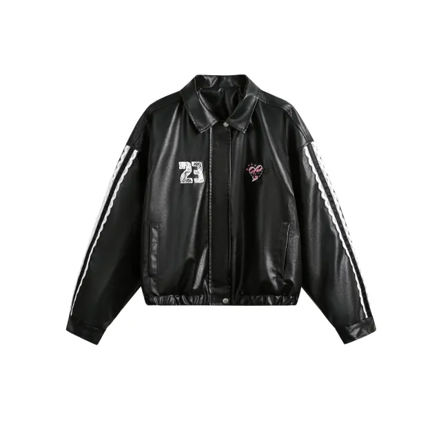 Women's Street Black Lace Love Number Embroidered Lapel Jacket Black - Shop at LoveMi