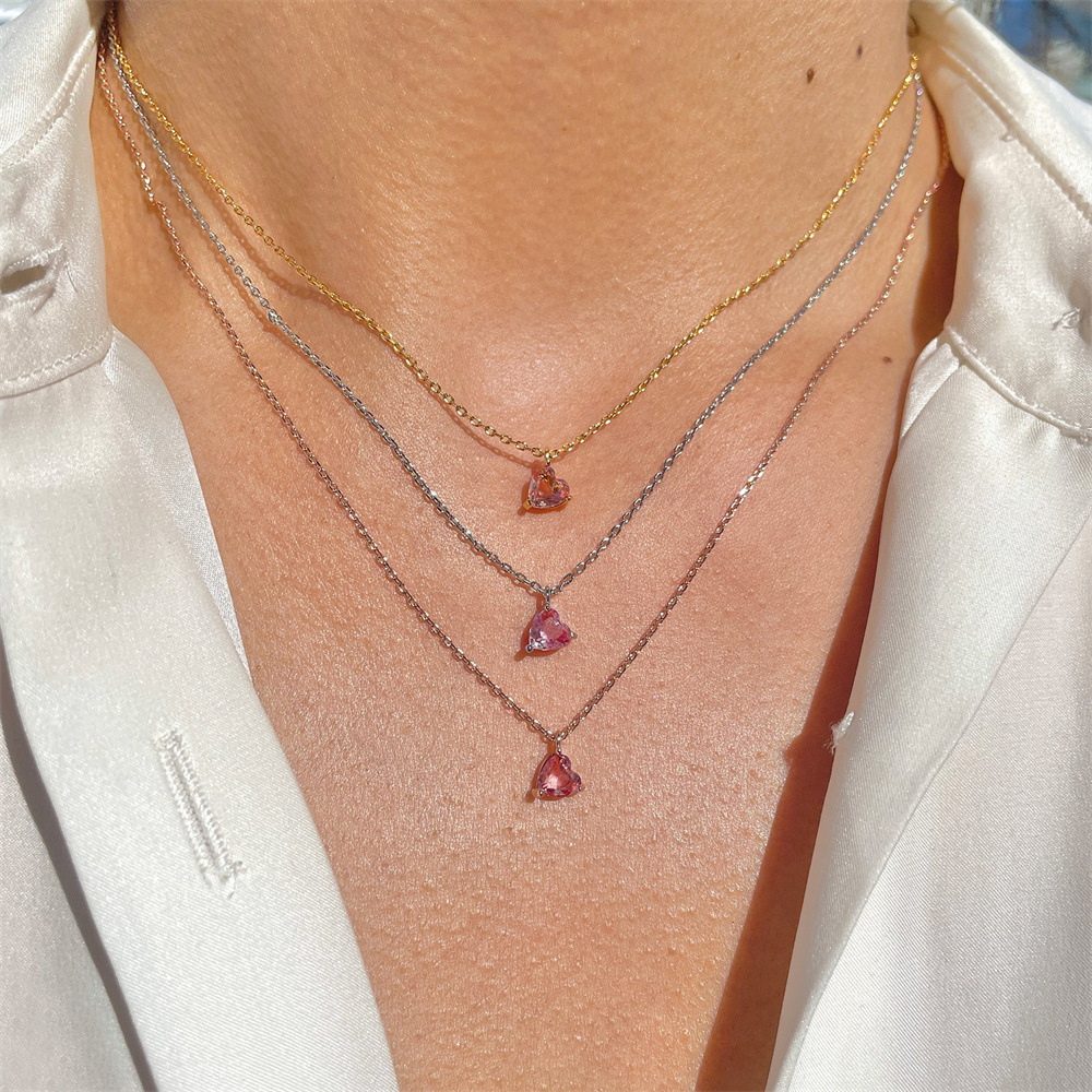 Peach Heart Zircon Necklace For Women