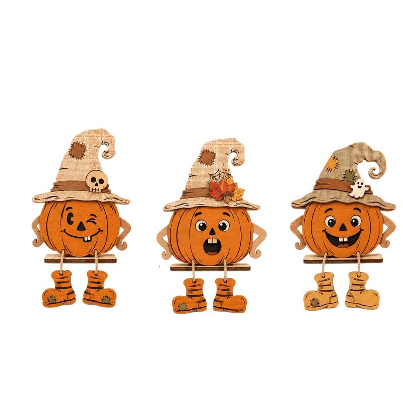 Halloween Wooden Pumpkin Standing Sign Table Decoration