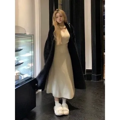 Soft Glutinous Sweater Coat For Women Autumn And Winter Thickening Pure Desire Black - Shop at LoveMi