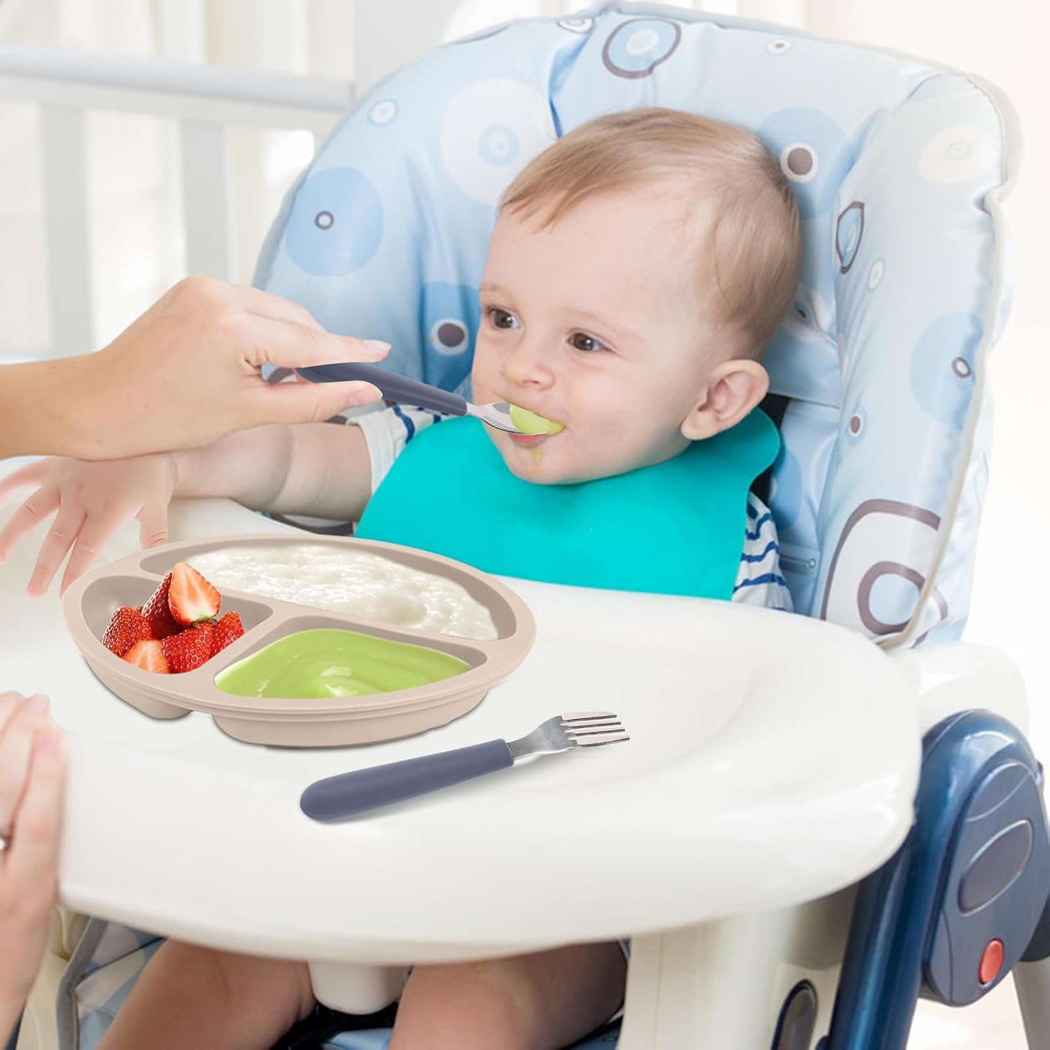 Silicone And Stainless Steel Fork And Ingot-Shaped Spoon Cutlery Set For Children