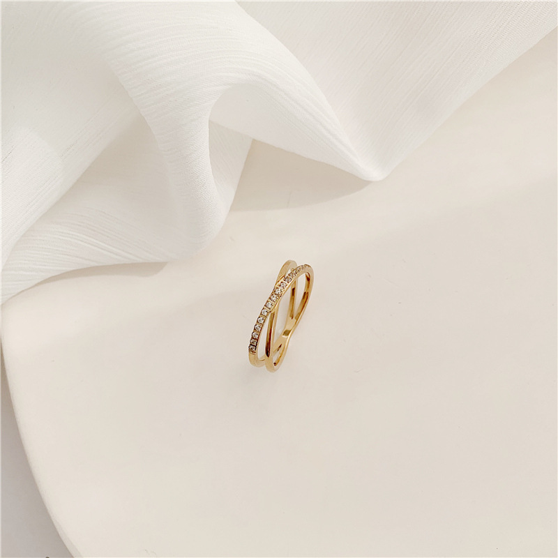 Korean Style X-shaped Cross Micro Rhinestone Rose Gold Ring