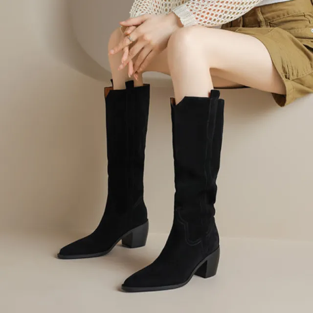 Womens Solid Color Handmade Retro Long Boots For FallWinter Black - Shop at LoveMi