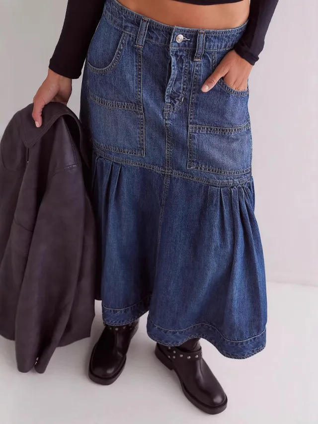 Fashion Personality Retro Women's Casual Denim Skirt Dark Blue - Shop at LoveMi