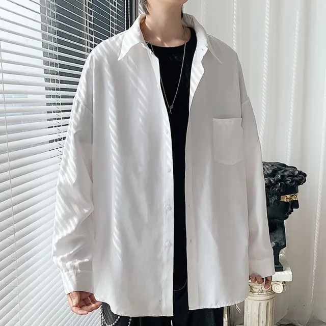 Men's Long sleeve Shirt Korean style Trendy For Autumn White - Shop at LoveMi