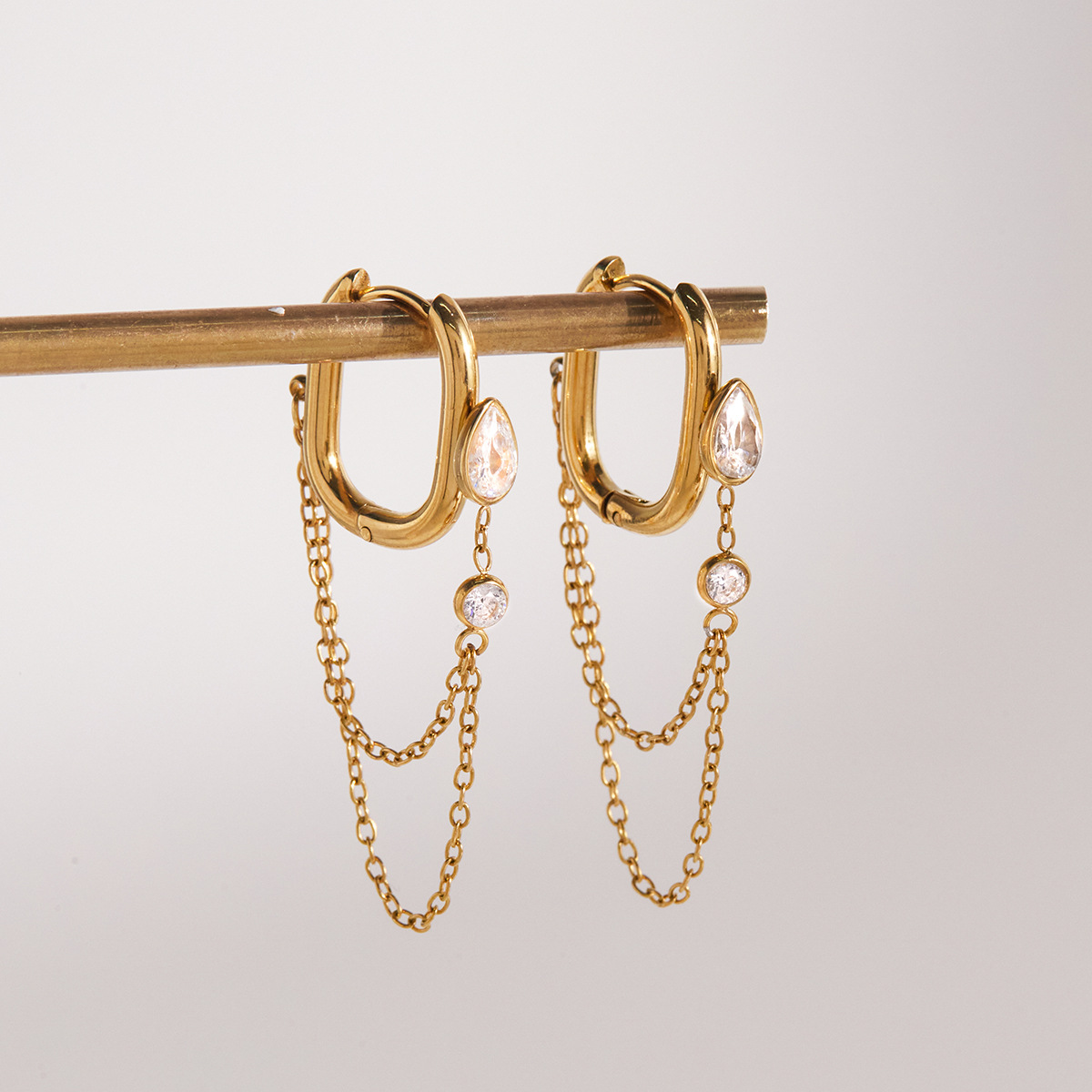 Stainless Steel Waterdrop-shaped Zircon Tassel Earringsluxury On A Budget