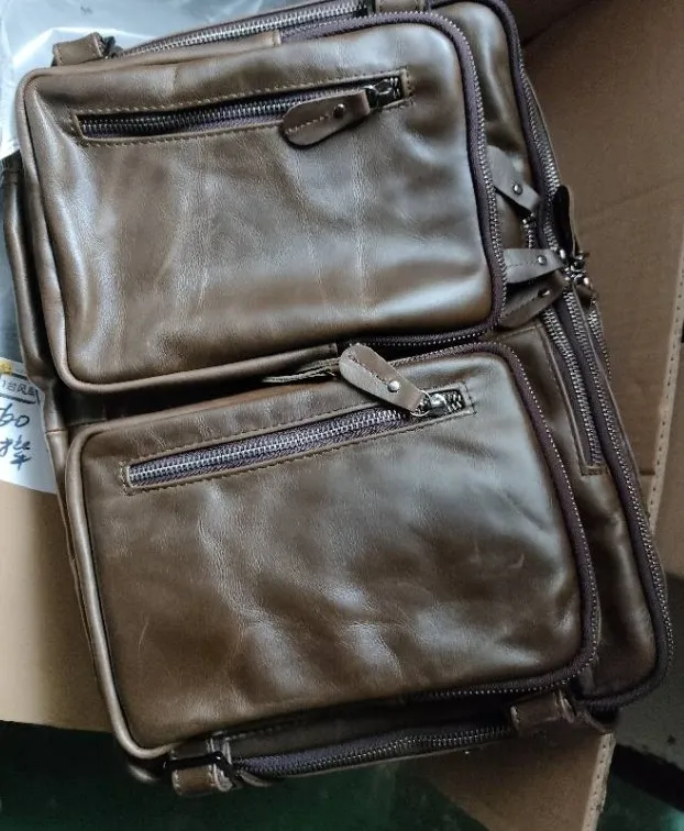 Men's Multi-functional First-layer Imported Leather Bag - Gray