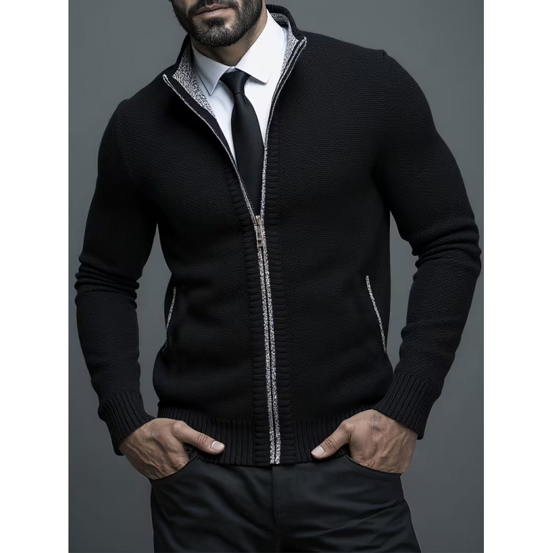 Men's Stand-up Collar Knitted Sweater Coat - Image 4