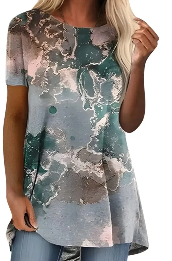 Crew Neck Casual Vintage Print Short Sleeves T shirt For Women Figure 3 - Shop at LoveMi