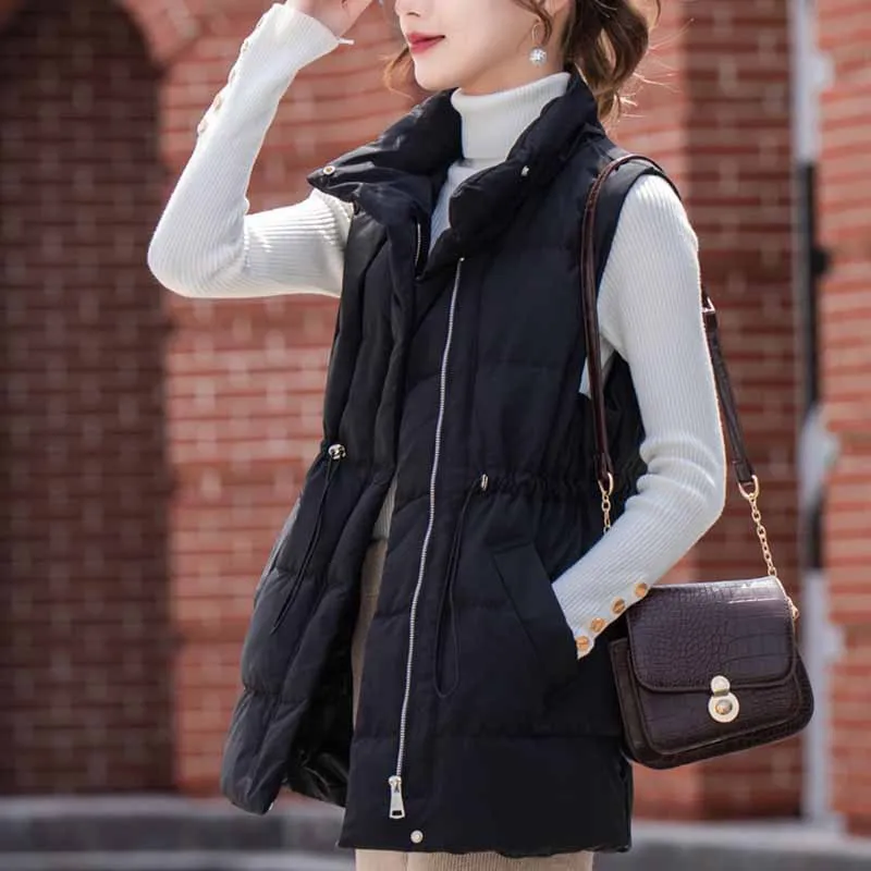 Women's Korean-style Short Duck Down Lightweight Down Vest - Black