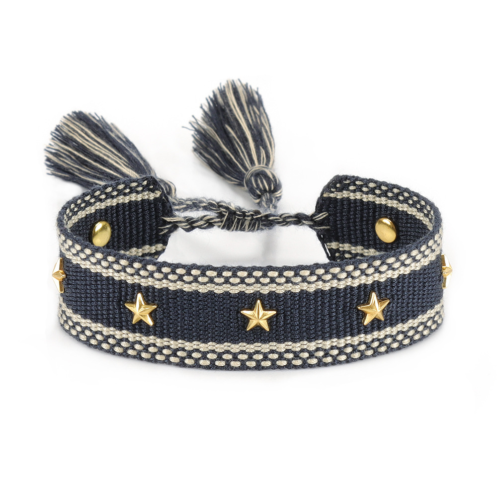 XINGX Square Rivet Braided Tassel Bracelet