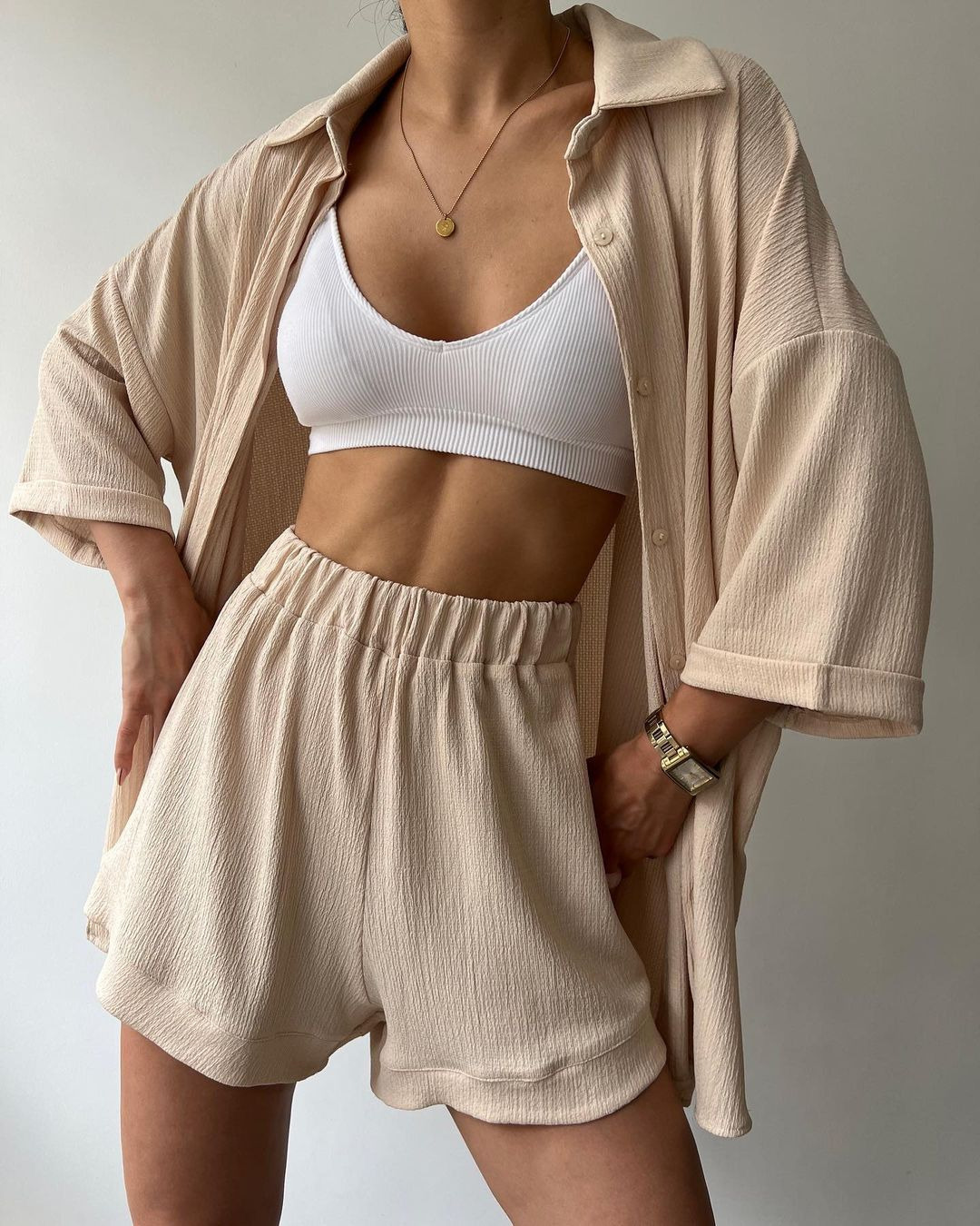 European And American New Special Split Half Sleeve Shirt Shorts Suit