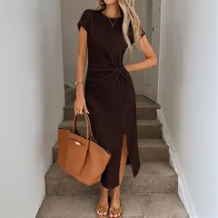 Slit Midi Dress For Womensophisticated And Elegant - Brown - View 1
