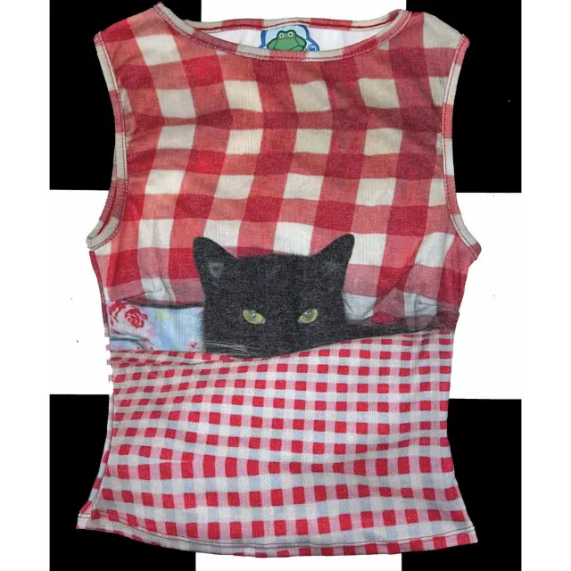 European American Asian Culture Y2g Millennium Vintage Leopard Print Vest Red Plaid Cat - Shop at LoveMi