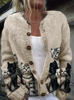 3D Digital Printing Cardigan Knitted Coat Women's Clothing - Hzl202430285 - View 1