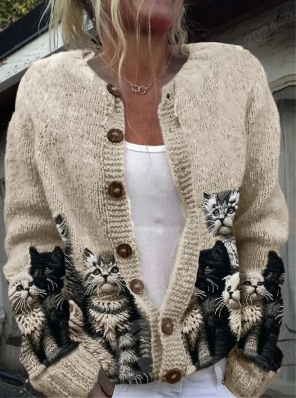 3D Digital Printing Cardigan Knitted Coat Women's Clothing Hzl202430285 M - Shop at LoveMi