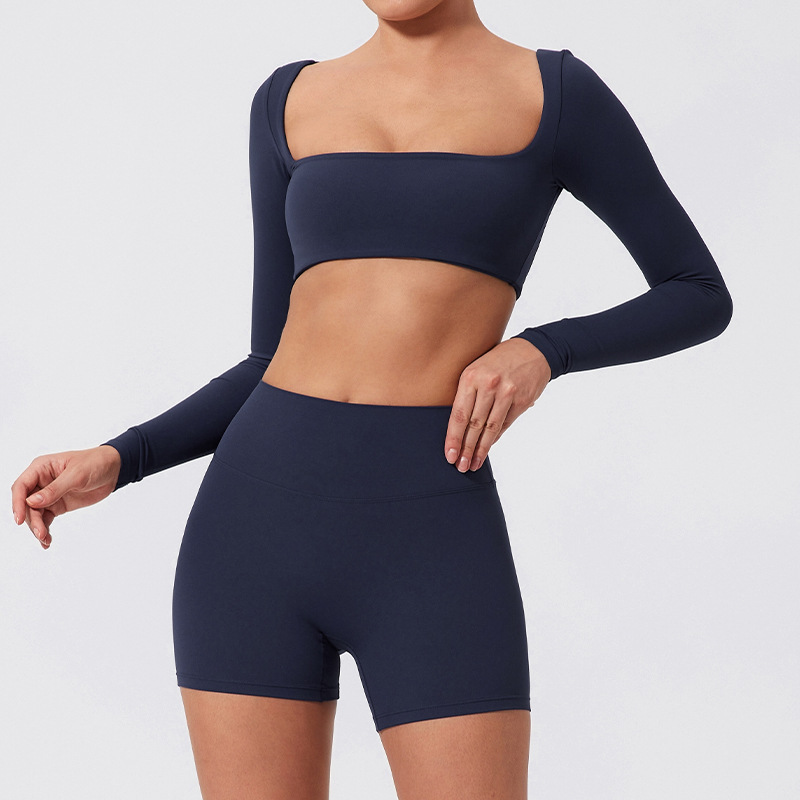 Yoga Long Sleeve Outdoor Running Fitness Sports Top Navy - Shop at LoveMi