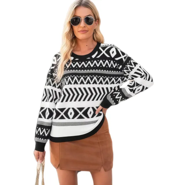 Intellectual Style Unique Long Sleeve Round Neck Knitted Sweater Black - Shop at LoveMi