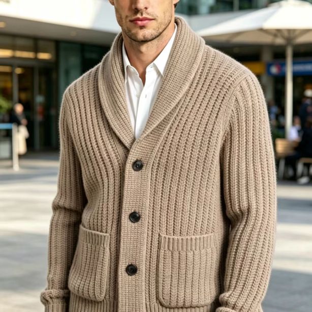 New Mens Striped Knitted Cardigan Jacket
