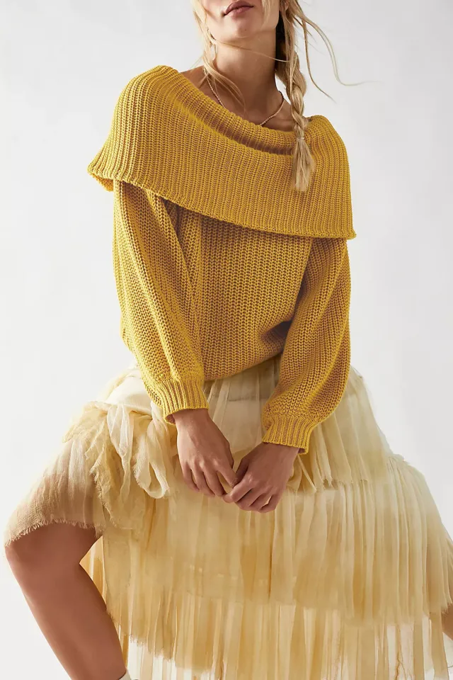 Loose Off Shoulder Pullover Top Sweater Yellow - Shop at LoveMi