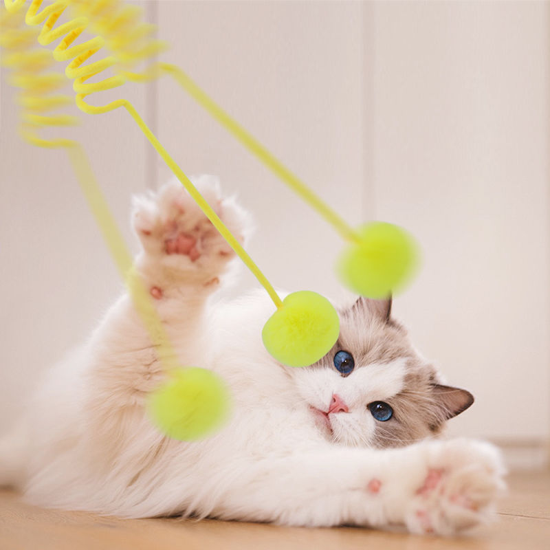 Cat Toy Suction Cup Spring Rabbit Fur Ball Retractable Elastic Rope Bite-Resistant Self-Entertainment Interactive Cat Teaser Pet Supplies
