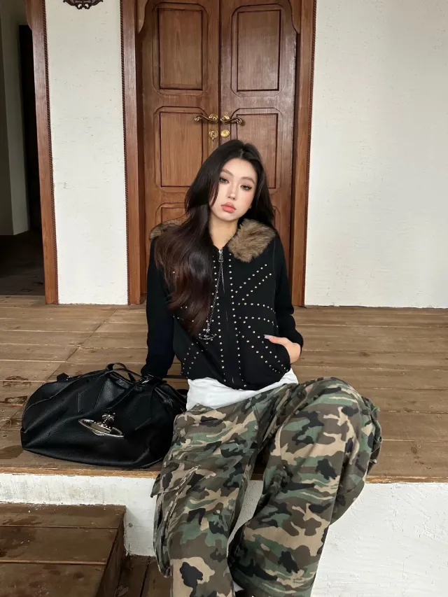 Women's Casual Loose Retro M Fur Collar Hood Bathroom Coat Black - Shop at LoveMi