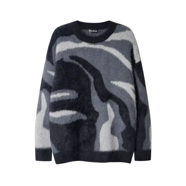 Zebra Pattern Hema Round Neck Pullover Keep Warm Sweater Black - Shop at LoveMi