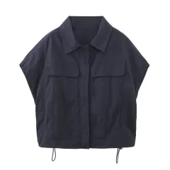 Lapel Short Sleeve Shirt Elastic Waist Casual Pants Suit - Shirt - View 1