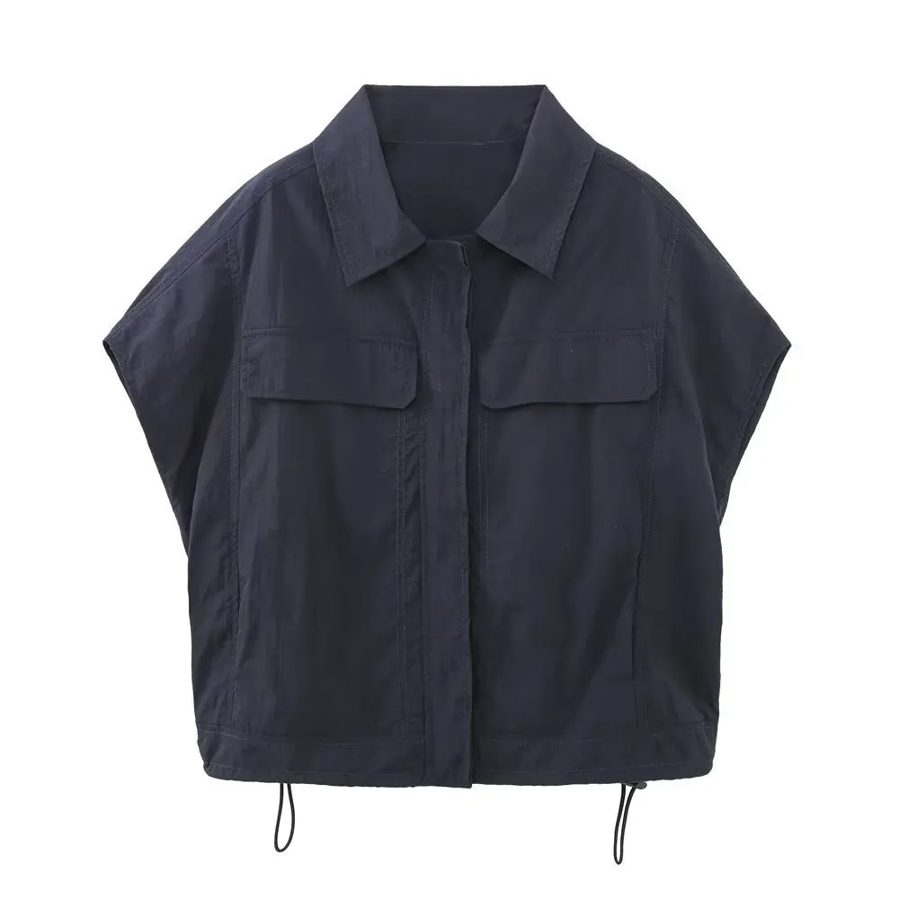 Lapel Short Sleeve Shirt Elastic Waist Casual Pants Suit - Shirt-M