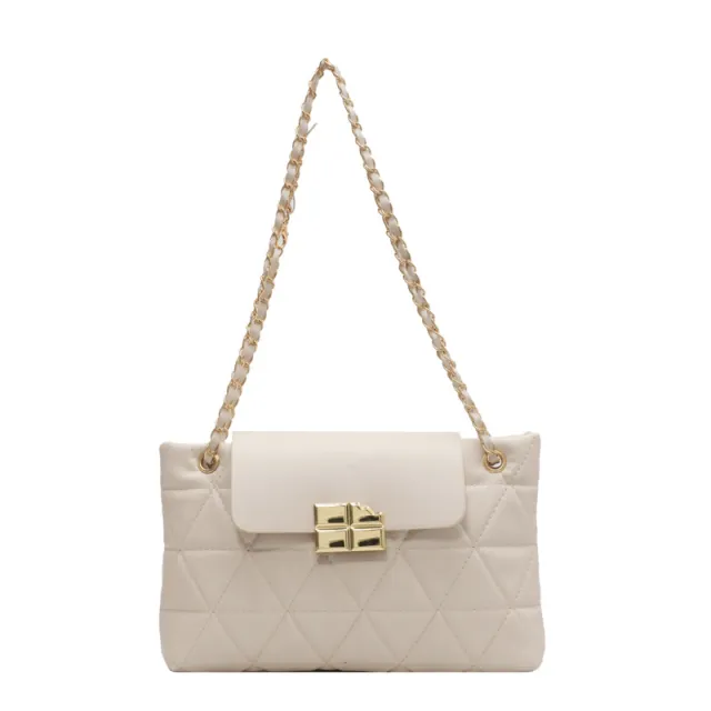One Shoulder Crossbody Casual Candy Color Embroidery Line Small Square Bag Beige - Shop at LoveMi