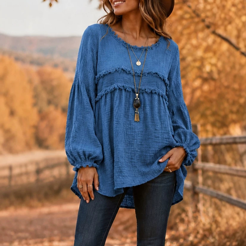 Casual Patchwork Tassel Fringe Crew-Neck T-Shirt Top — foto 5