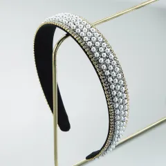Women's Simple Hair Accessories Color Full Diamond Non-slip Headband - Pearl - View 1