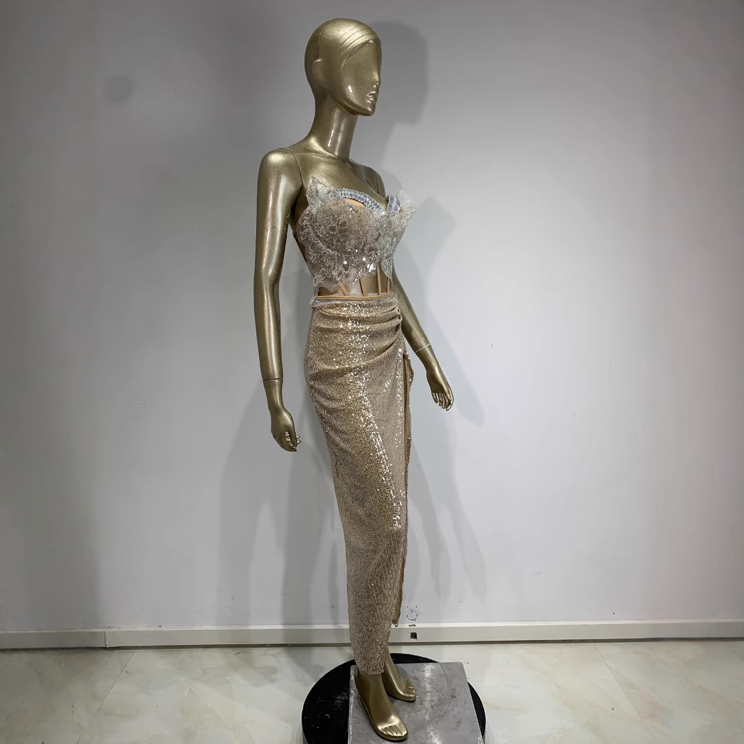 Fashion Sexy Elegant Evening Dress Tube Top Suit Costume