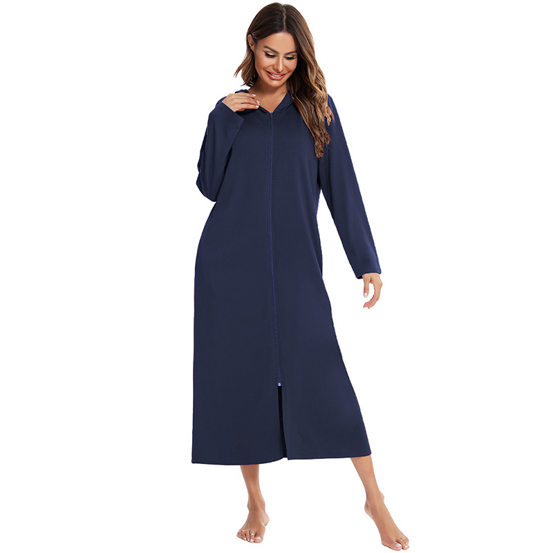 New Autumn And Winter Pajamas Women's Home Nightdress Navy Blue - Shop at LoveMi