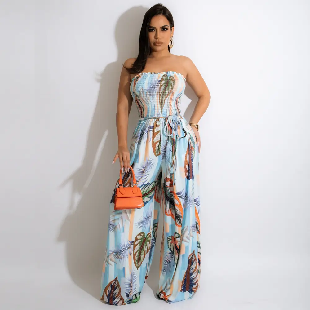 Chiffon Jumpsuit Halterneck Printed Cool Wide-leg Pants Summer
