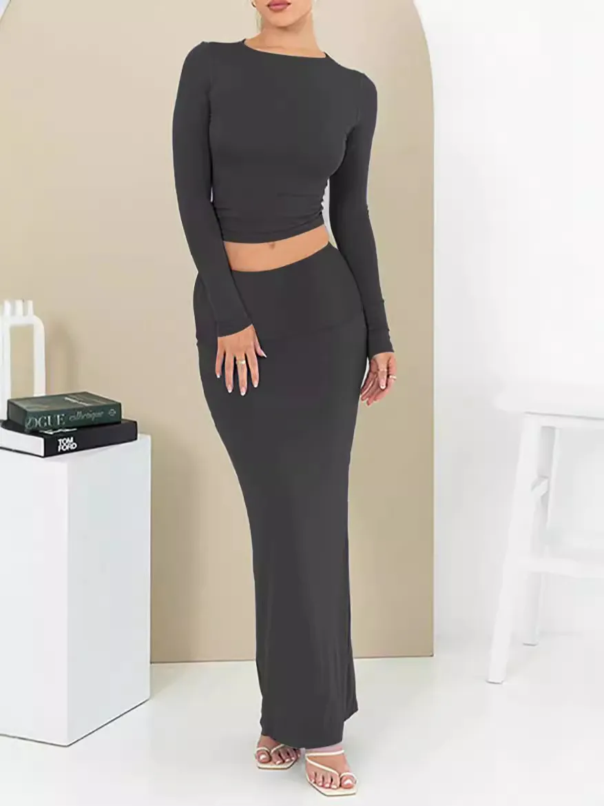 Women's Autumn Pure Color Comfort Slim Fit Two-piece Suit - Gray