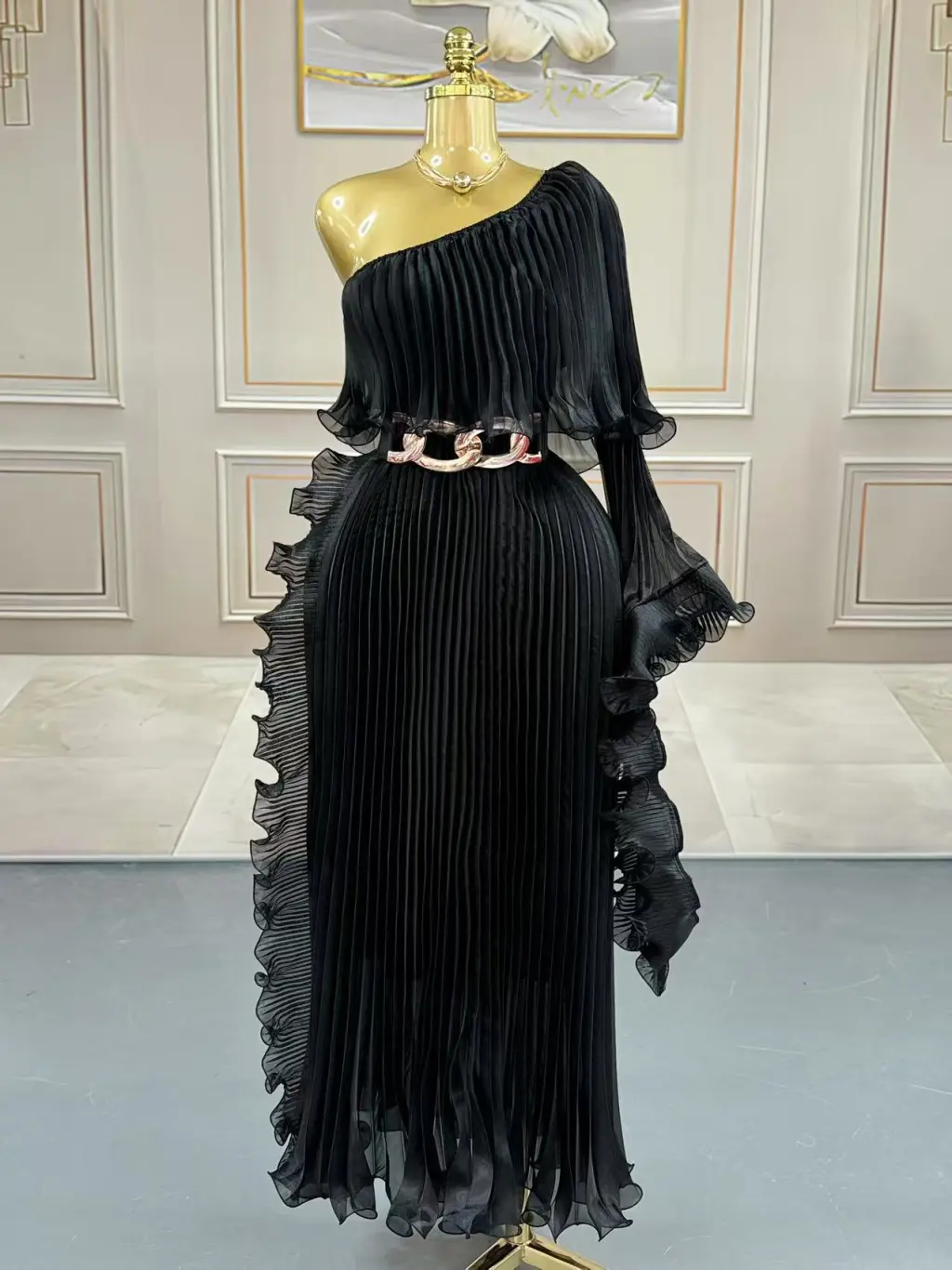Fashionable One-shoulder Elegant Evening Dress - Black