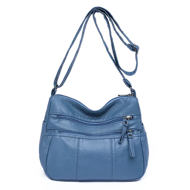 PU Soft Leather Textured Crossbody Large Capacity Casual Shoulder Bag Blue - Shop at LoveMi