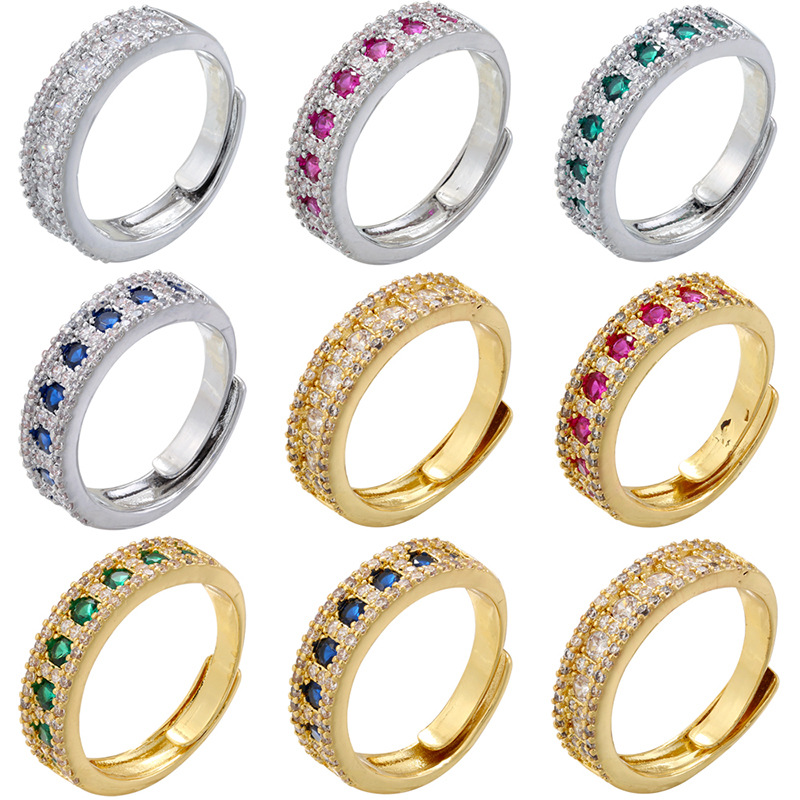 Temperament Entry Lux Copper Plating 18K Gold Inlaid Colorful Crystals Round Open Ring