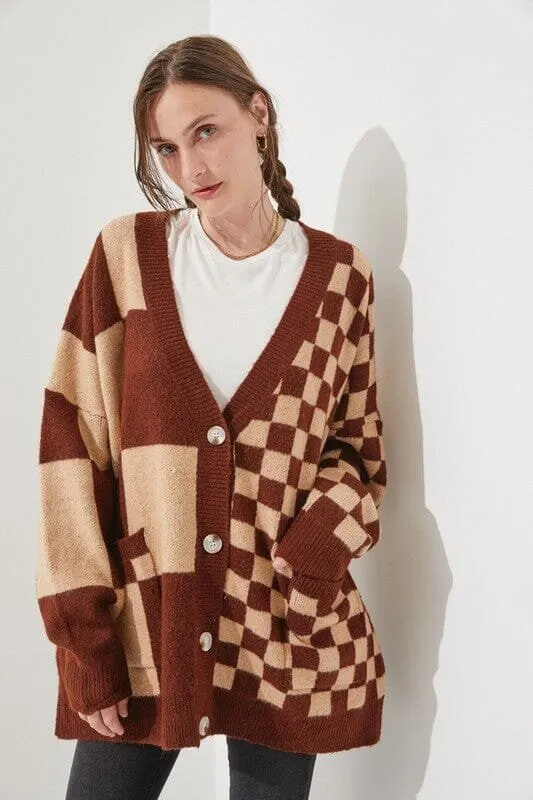 Trend Loose Slim Fit Printed Checks Knitwear Maroon - Shop at LoveMi